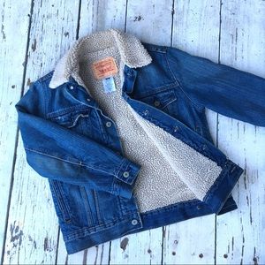 LEVIS DENIM SHERPA FLEECE LINED TRUCKER JACKET S